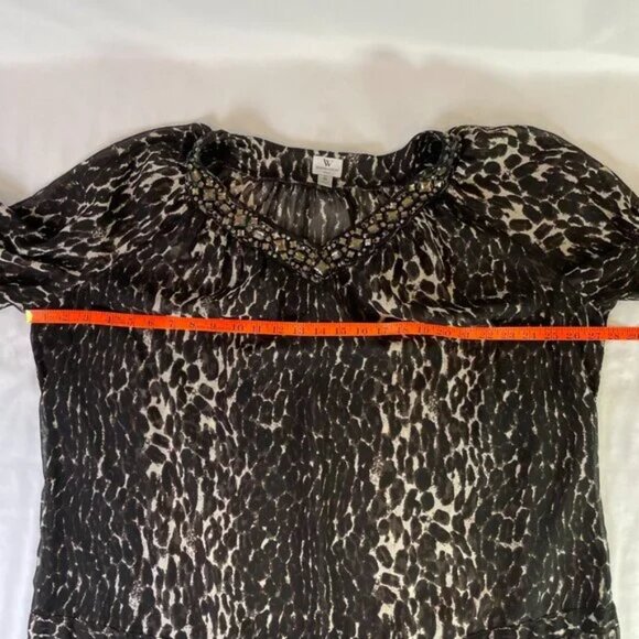 Worthington Embellished Sheer Tunic Dress Blouse Leopard Print V Neck Size 2X - Picture 7 of 10